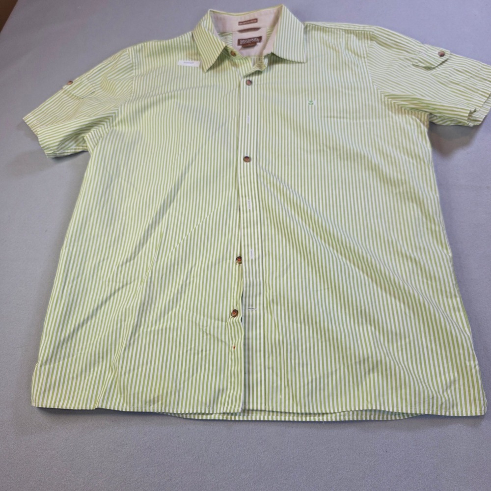 Michael Michael Kors Mens Large Green White Striped Short Sleeve Cotton Shirt